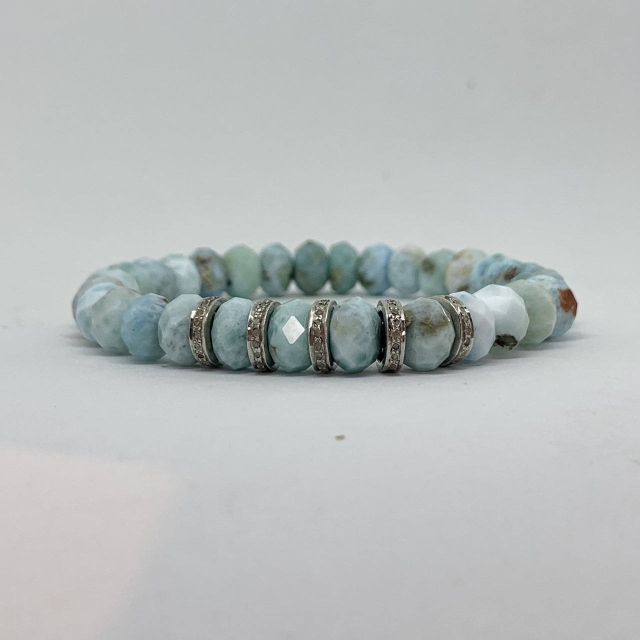 Larimar with five diamond rondelles. The Jewel Mama. Larimar and diamond bracelets. Buy, shop. handmade jewelry.
