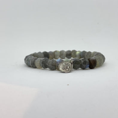 Labradorite with diamond Hamsa coin charm. The Jewel Mama. Labradorite and diamond bracelets. Buy, shop. handmade jewelry.