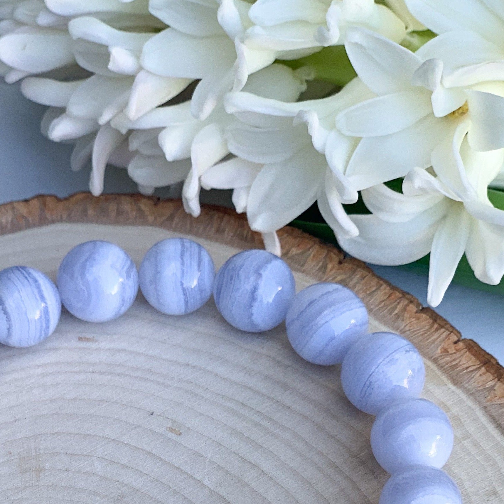 Blue Lace Agate. The Jewel Mama. Buy. Shop. Crystals. Bracelets. Yoga Collection.
